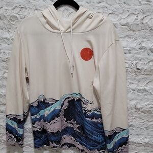 Mens Sz L Sun Waves Landscape Print Streetwear Hoodie, Surfercore